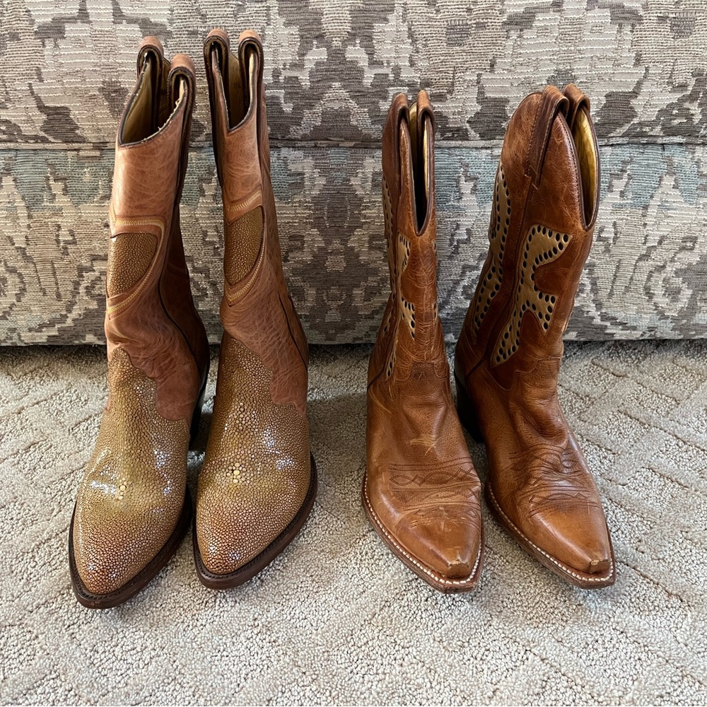 Genuine Leather Cowgirl Boots - Size 6